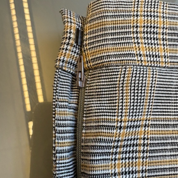 Zara Yellow Black Plaid High Waisted Slim zip fly Medium women's Trousers pants - Picture 5 of 12